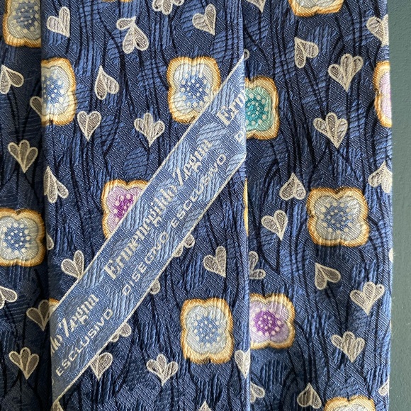 Ermenegildo Zegna Blue Silk Tie, Floral Pattern Made in Italy - Picture 5 of 5